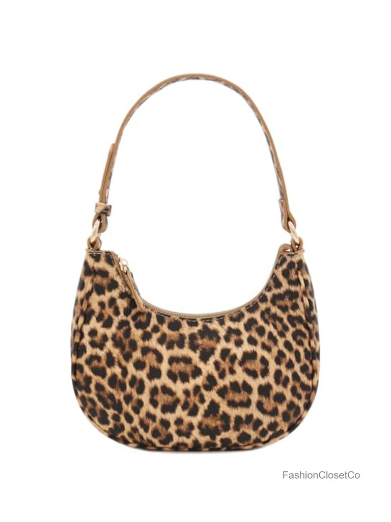Small Crescent Shoulder Bag Underarm Purse Faux Leather Gold Hardware